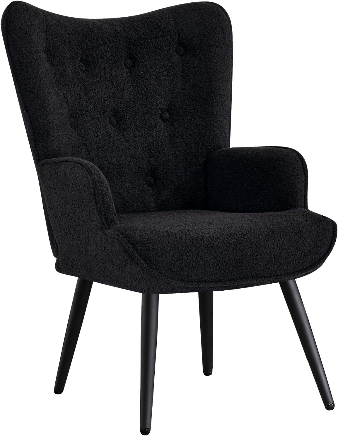 Furniliving Velvet Accent Chair Modern Upholstered Side Armchair with Tapered Legs Tufted Button Wingback Sofa Chairs Tall Back Reading for Living Room Bedroom Waiting Room, Black