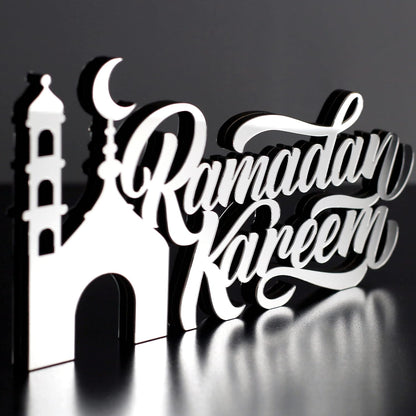 E World | Wooden Acrylic Islamic Tabletop Decors | Ramadan Kareem and Eid Mubarak Decoration | Islamic Muslim Gifts | Ramadan Eid Decoration | (Ramadan Kareem-1, Gold)