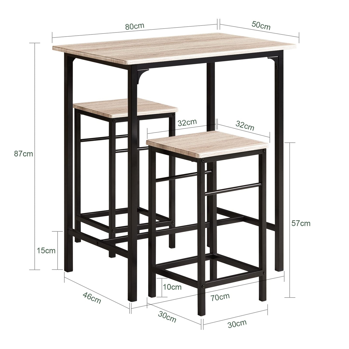 SoBuy （UAE STOCK）OGT10-N, 3 Piece Dining Set,Dining Table with 2 Stools,Home Kitchen Breakfast Table,Kitchen Counter with Chairs