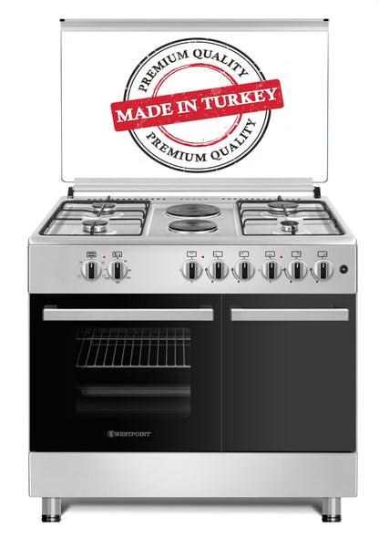 Westpoint 90x60cm Freestanding Cooker, Full Gas Cooking Range with 6 Burners Automatic Ignition & Full Safety, Cast Iron Pan Support, Stainless Steel Finish MADE IN TURKEY WCER-9642E6IBOD