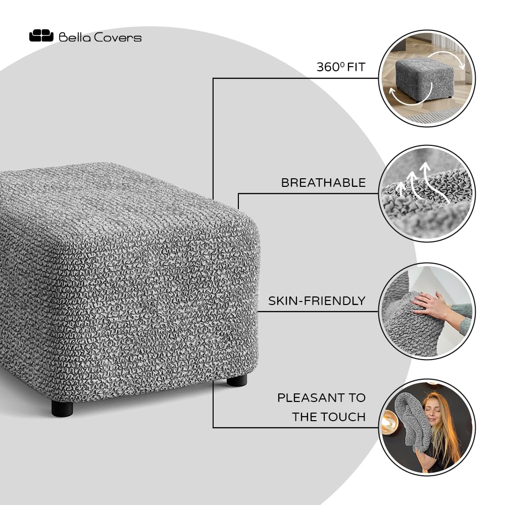 PAULATO BY GA.I.CO. Ottoman Cover Stool Cover Pouf Slipcover - Soft Polyester Fabric Slipcover - 1-piece Form Fit Stretch Furniture Protector - Microfibra Collection - Cappuccino (Ottoman)