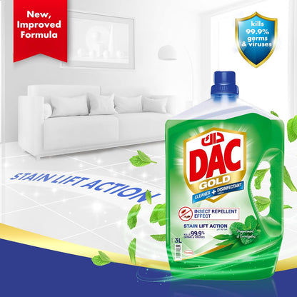 DAC Gold Multi-Purpose Disinfectant & Liquid Cleaner, with 3X thicker formula (kills 99.9% of germs), Insect Repellent effect, 3L + 1L