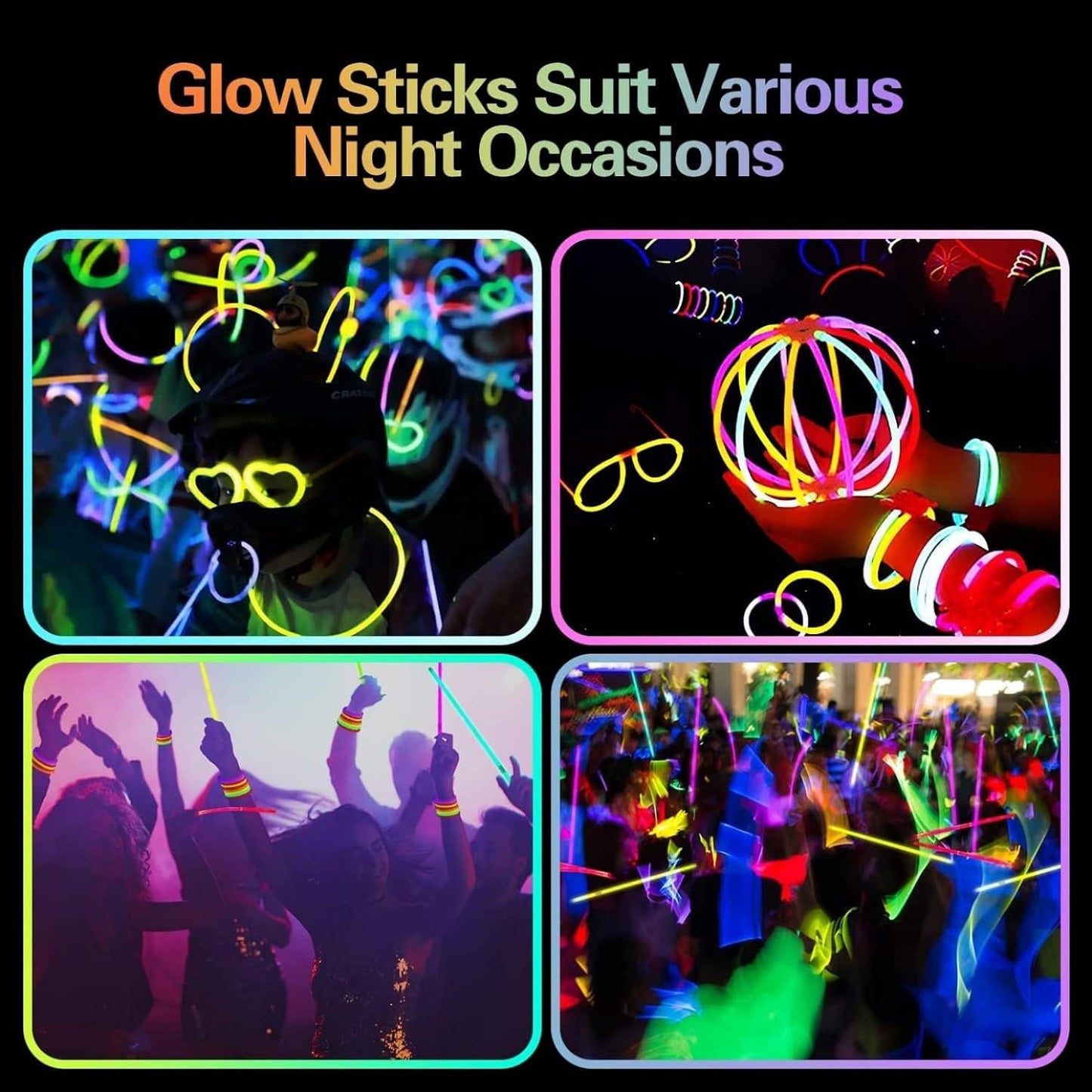 Mumoo Bear 200PCS Glow Sticks, Glowsticks Party Packs, Party Bag Fillers with Bracelet Connectors, Premium Glow Neon Necklaces for Kids Dark Party Supplies,Wedding,Festival