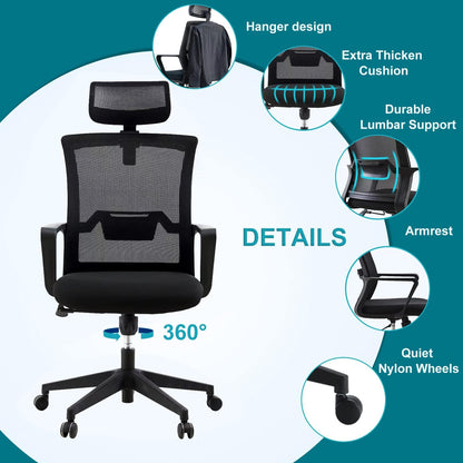 Kano.cn Desk Chair Office Chair for Home Height Adjustable Mid Back Mesh Computer Chair with Lumbar Support Mesh Swivel Computer Office Ergonomic Executive Chair