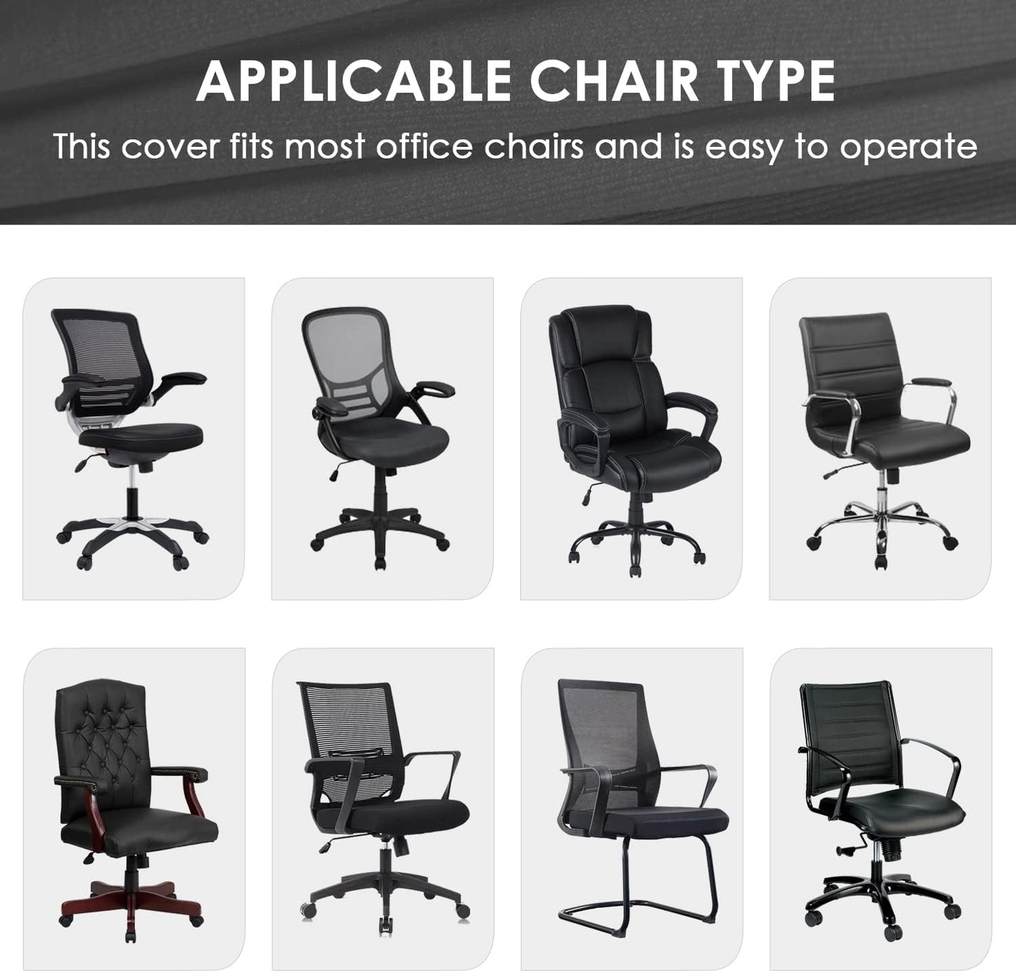 SARAFLORA Polyester Solid Stretch Washable Computer Chair Slipcovers for Universal Rotating for Boss, Office Chair (Large, Black)