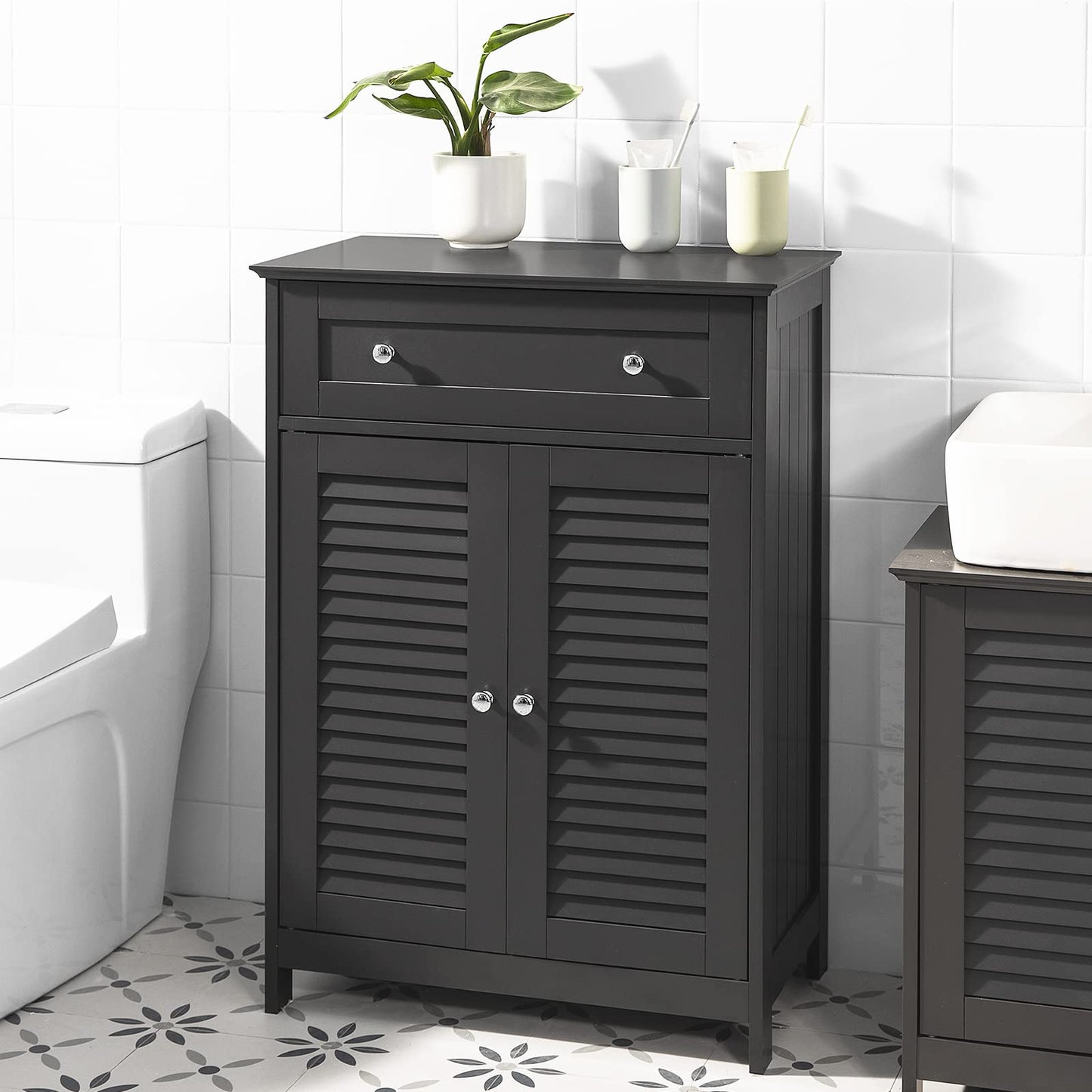 SoBuy FRG238-W Bathroom Storage Cabinet,Floor Cabinet Cupboard Sideboard with Drawer and Doors