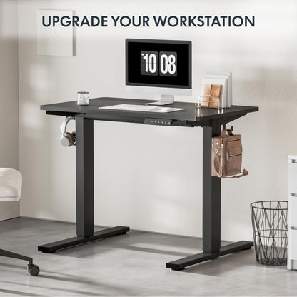 Flexispot 55 X 28 Inches Electric Stand Up Metal Desk Workstation, Whole Piece Desk Board Home Office Computer Standing Table Height Adjustable Desk Black Frame and 55 Black Top