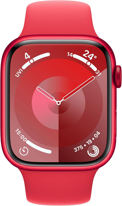 Apple Watch Series 9 [GPS 45mm] Smartwatch with (PRODUCT) RED Aluminum Case with (PRODUCT) RED Sport Band S/M. Fitness Tracker, Blood Oxygen & ECG Apps, Always-On Retina Display, Water Resistant