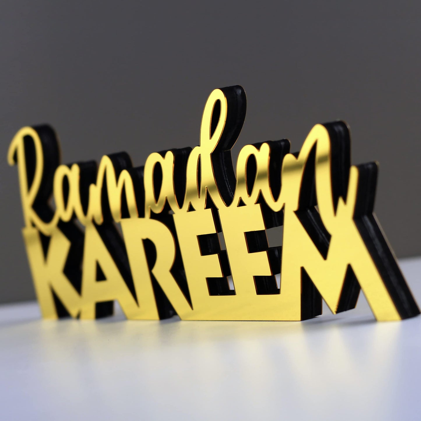 E World | Wooden Acrylic Islamic Tabletop Decors | Ramadan Kareem and Eid Mubarak Decoration | Islamic Muslim Gifts | Ramadan Eid Decoration | (Ramadan Kareem-1, Gold)