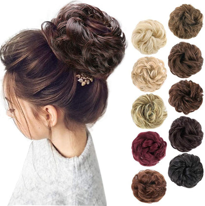 MORICA 1PCS Messy Hair Bun Hair Scrunchies Extension Curly Wavy Messy Synthetic Chignon for Women (12AH613(Light Golden Brown & Lightest Blonde))