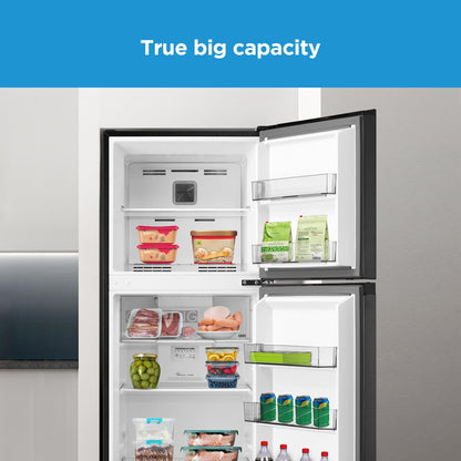 Midea 390L Gross Top Mount Double Door Refrigerator MDRT390MTE28 2 Doors Frost Free Fridge Freezer with Smart Sensor & Humidity Control, Active-C Fresh, Multi-Air Flow, Electronic Control Dark Silver