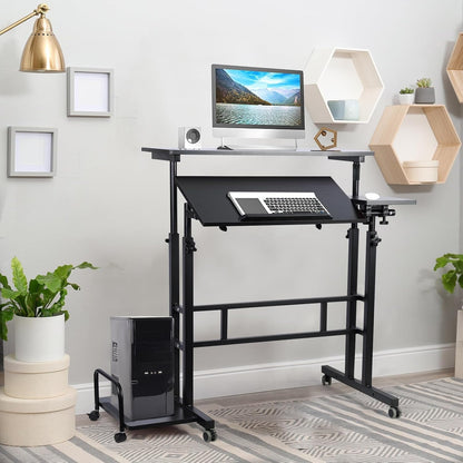 SKY-TOUCH Mobile Standing Desk, Height Adjustable Sit Stand Mobile Laptop Computer Tablet, Home Office Desk With Wheels For Computer Workstation,Black (L31.5" x W13.4");lifting range:(31.5"-51.1")