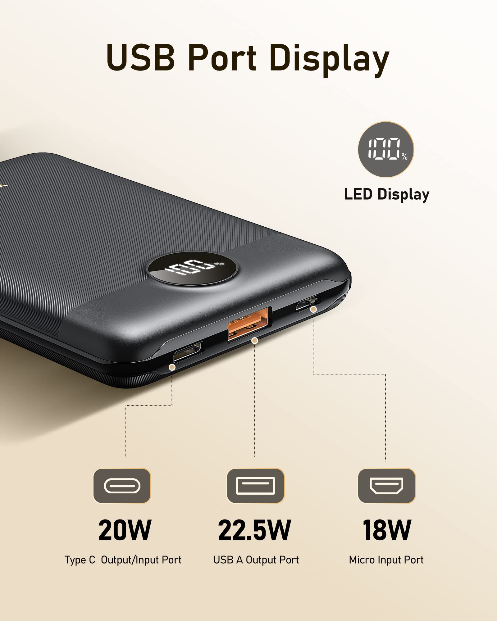 Mini Power Bank 10000mAh, VEEKTOMX Ultra-Compact Small Portable Charger with PD 3.0 & QC 3.0 20W Fast Charging Cell Phone Battery Pack, Dual Output External Battery Compatible with iPhone Samsung iPad - CaveHubs