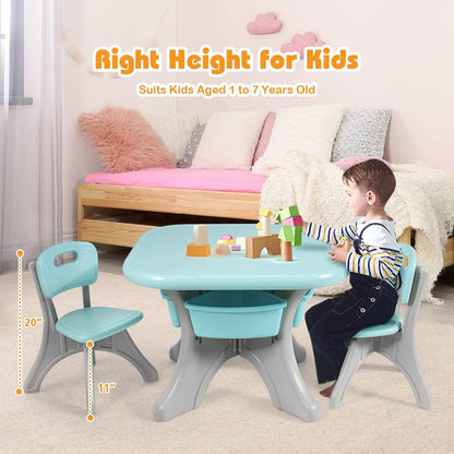 UUHOME Kids Table and Chair Set, 3 Piece Activity Table and 2 Chair Set Storage Bins, Children Art Crafts Table Desk Set, Playroom Plastic Furniture, Toddler Table & Chair Set