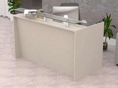 Mahmayi REC-2 Designer Reception Desk For Office Space, Front Office Desk (White-Coco Bolo)