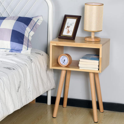 exilot Solid Wood Nightstand Mid-Century Modern Bedside Table Minimalist and Practical End Side Table, Natural Wood Color.