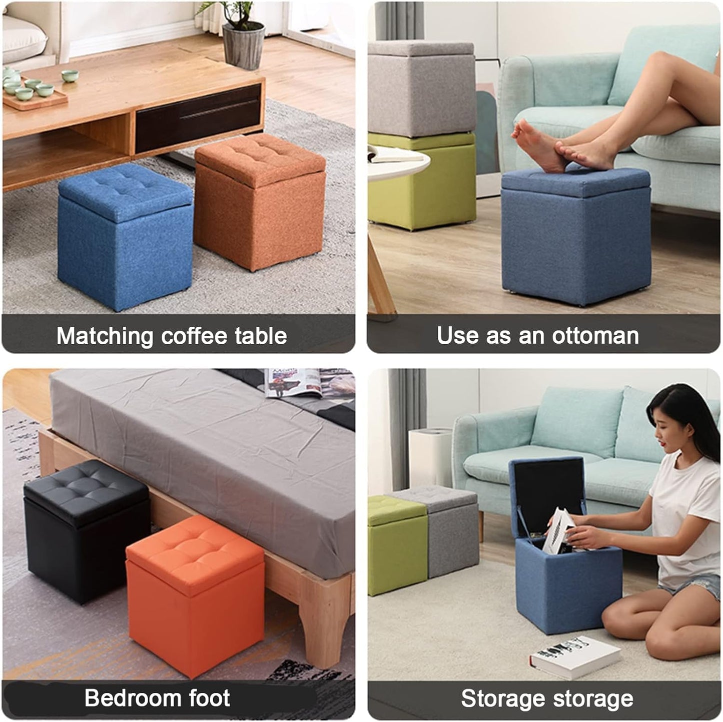 HOMETASTE Ottoman Storage Stool Cube - Multi-functional Bench Seat with Padded Memory Foam, Lid, & Stylish Square Chest Design for Home Living Room, Bedroom, Hallway, Shop, Office (Grey)