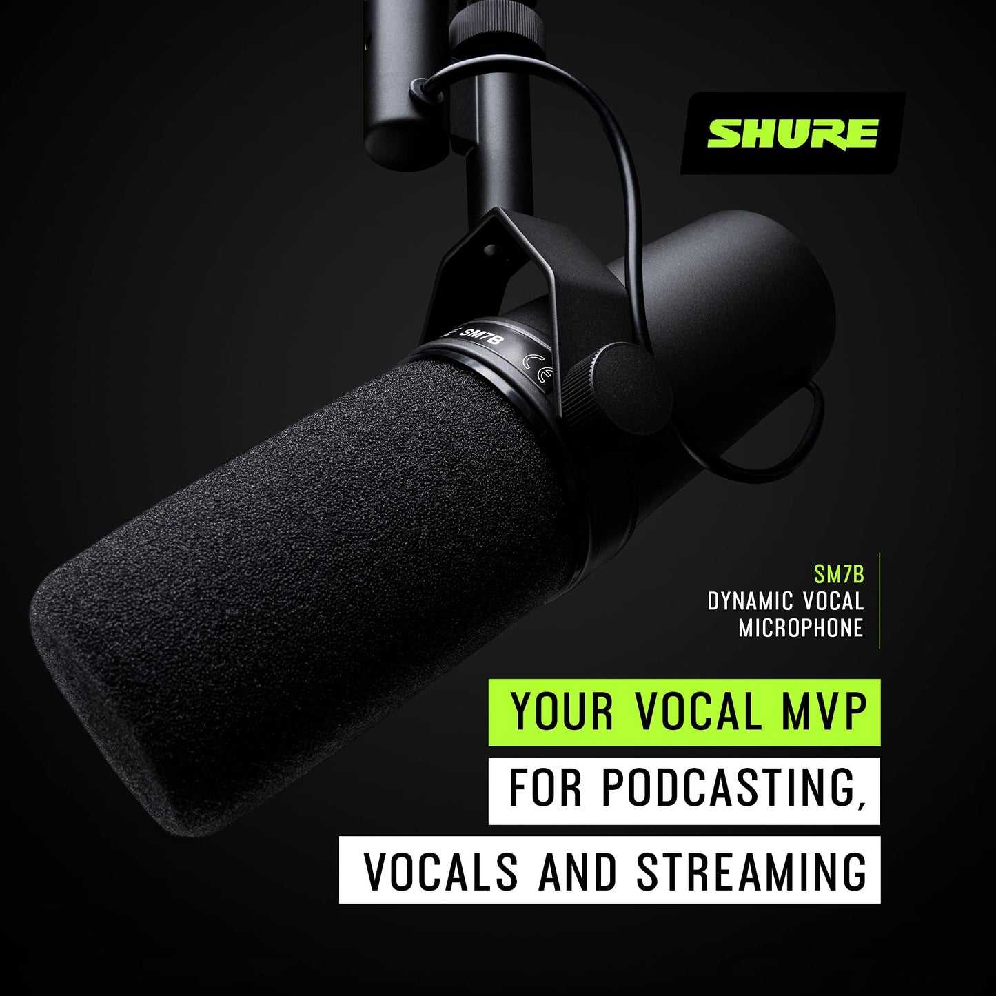 Shure SM7B, Cardioid Studio Microphone, Professional Vocal Recordings, Dynamic, For Live Streaming, PC Gaming & Podcast, Black