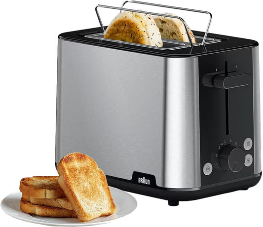 Braun Household Braun 2-slot Stainless Steel PurShine Toaster, Auto Off, 900 Watts, 8 Browning Settings, 4 Way Protection, Bun Warmer, Intelligent heat control, HT 1510 Black