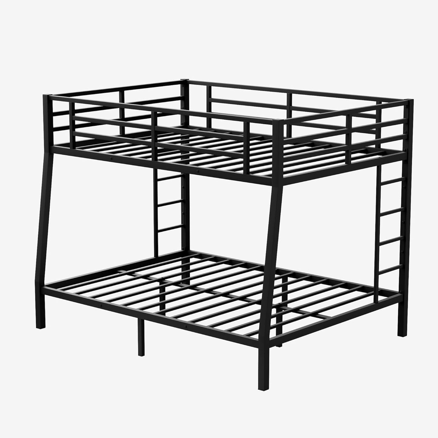 Full XL Over Queen Bunk Beds with 2 Build in Ladder and Full Length Guardrail, Heavy Duty Bunk Bed/Full XL Over Queen Bunk Bed for Adults, Teens, Kids, No Box Spring Needed(Black Full XL Over Queen)