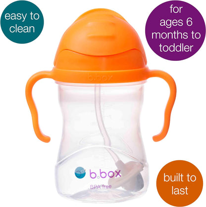 b.box Sippy Cup with Fliptop Weighted Straw, Drink from Any Angle | Spill Proof, Leak Proof & Easy Grip | BPA Free & Dishwasher Safe | Babies & Toddlers (Cherry Blossom 240ml)