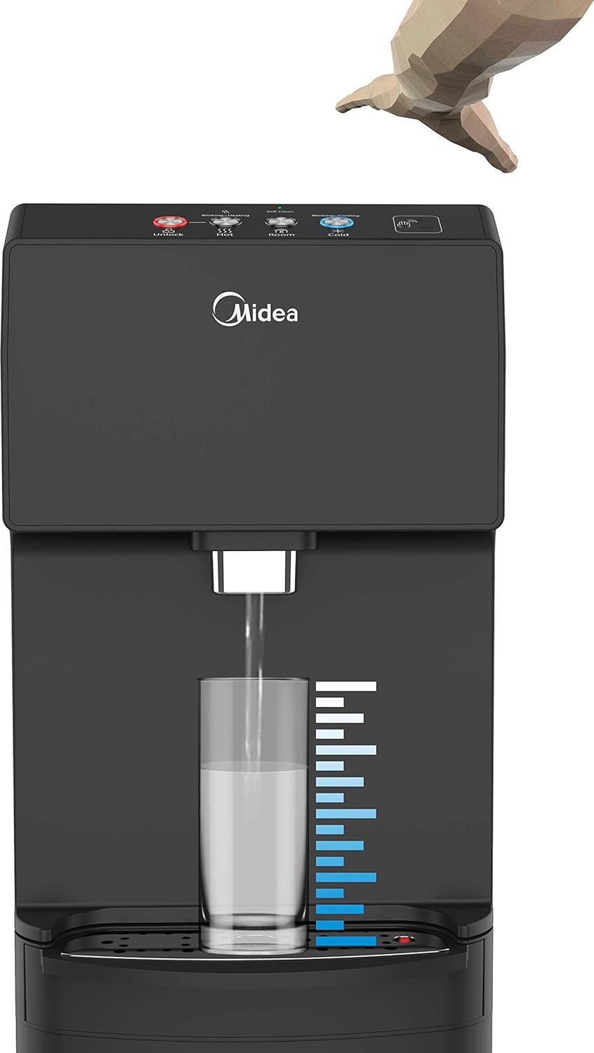 Midea Water Dispenser, Bottom Loading, Hot Cold And Ambient Temperature, Touchless Function For Cold Water, Floor Standing, Child Safety lock, Best for Home, Kitchen, Office & Pantry, Black YL1844S-IR