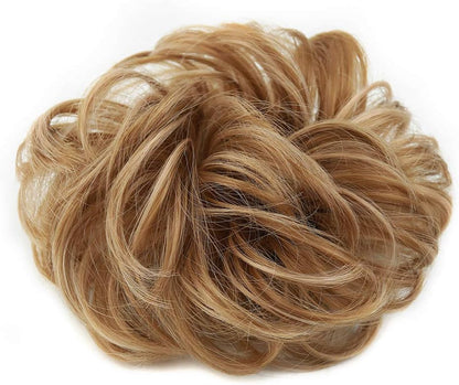 MORICA 1PCS Messy Hair Bun Hair Scrunchies Extension Curly Wavy Messy Synthetic Chignon for Women (12AH613(Light Golden Brown & Lightest Blonde))