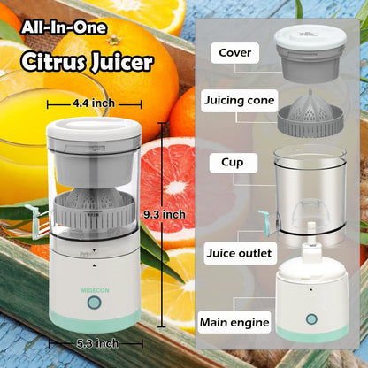 Migecon Citrus Juicer, Electric Orange Squeezer with Powerful Motor and USB Charging Cable, Juicer Extractor, Lime Suitable for Orange, Citrus, Apple, Grapefruit Pear. Greem ECQ01