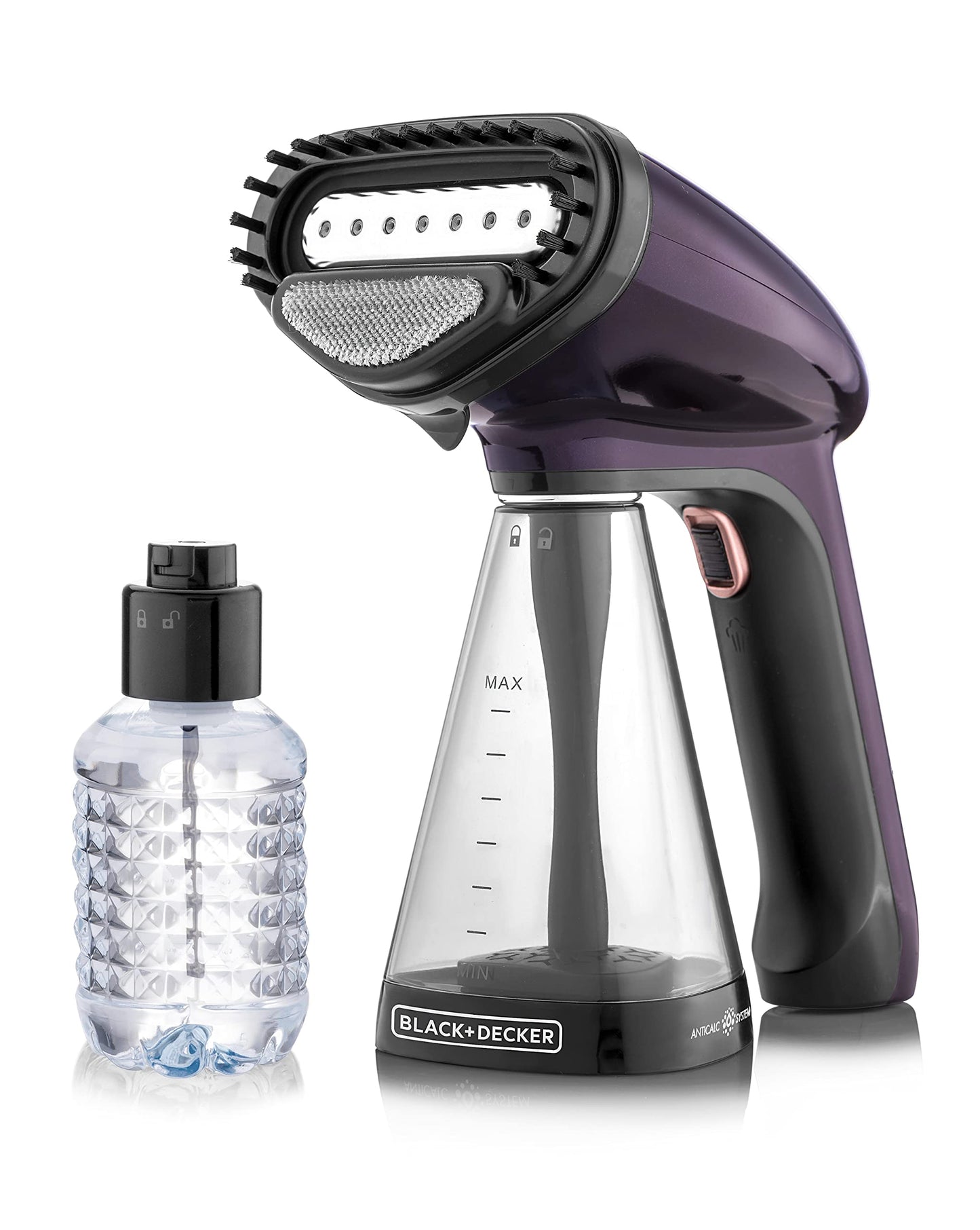 BLACK+DECKER Portable Garment Steamer With Universal Bottle Adaptor 1500W Dark Purple HST1500-B5