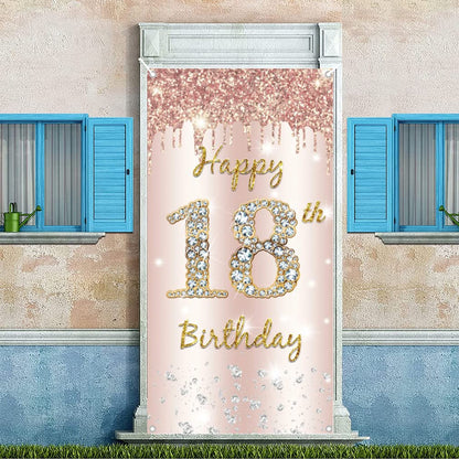 18th Birthday Girl Decoration, Happy 18th Birthday Door Banner Rose Gold, 18th Birthday Fabric Sign Poster Door Decoration, 18th Birthday Background Banner, Birthday Party Welcome Sign