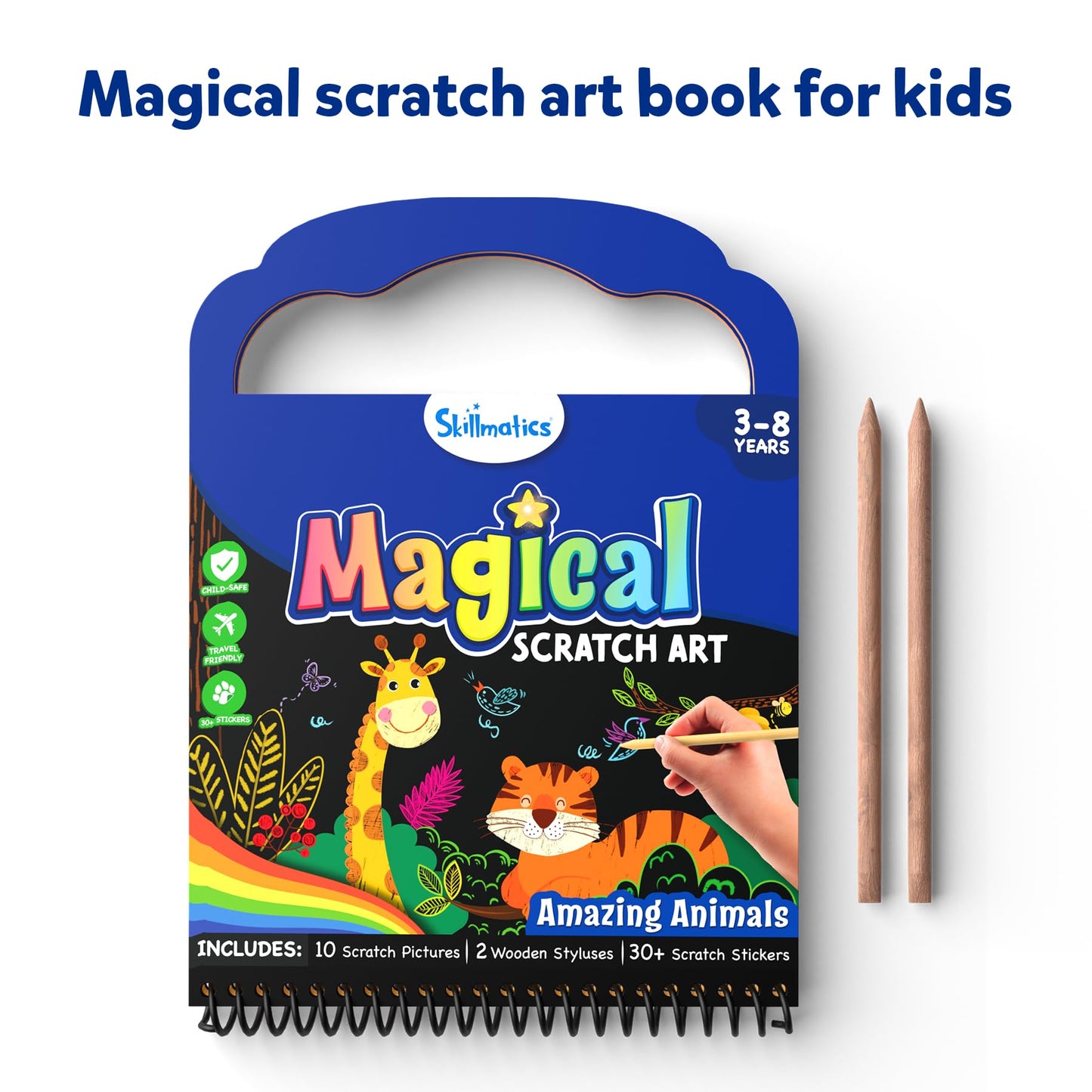 Skillmatics Magical Scratch Art Book for Kids - Unicorns & Princesses, Craft Kits & Supplies, DIY Activity & Stickers, Gifts for Toddlers, Girls & Boys Ages 3, 4, 5, 6, 7, 8, Travel Toys