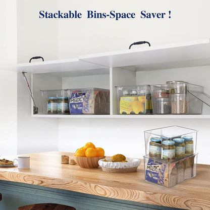 Clear Storage Bins With Lids, Plastic Storage Bins, Food Storage Organizer, Kitchen, Pantry and Fridge Organizers (Large 6 pack)