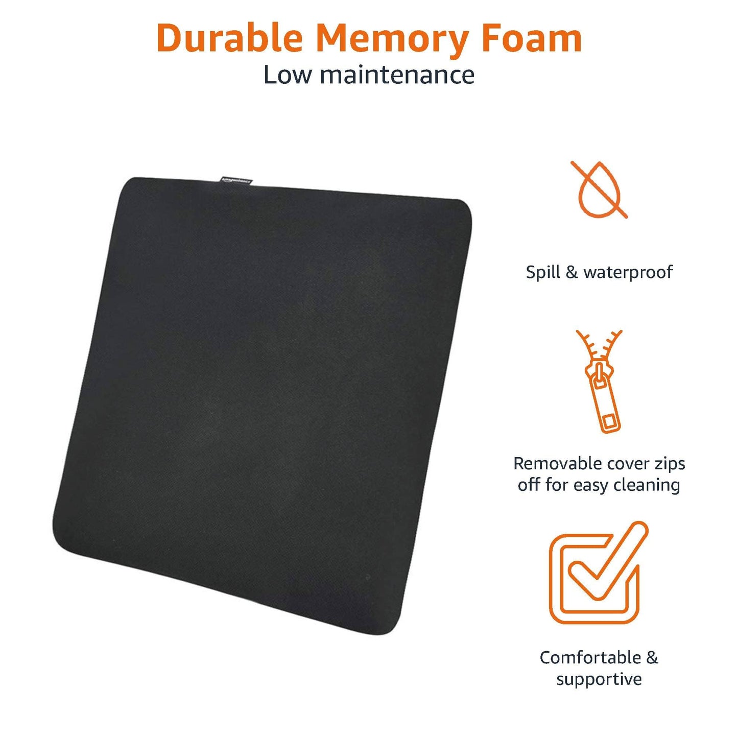 Amazon Basics Memory Foam Seat Cushion - Black, Square