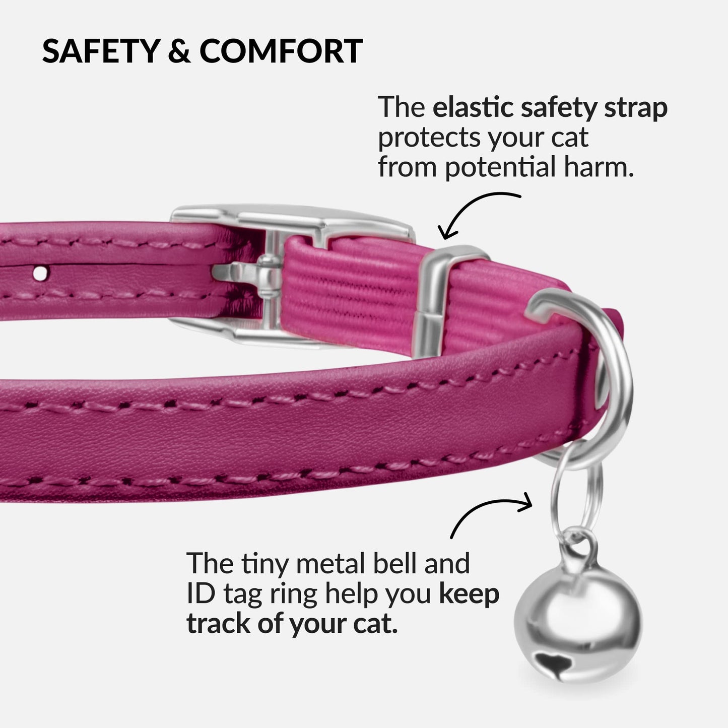 CollarDirect Leather Cat Collar with Elastic Safety Strap and Bell for Boy, Girl, Kitten (Neck Fit 9"-11", White)