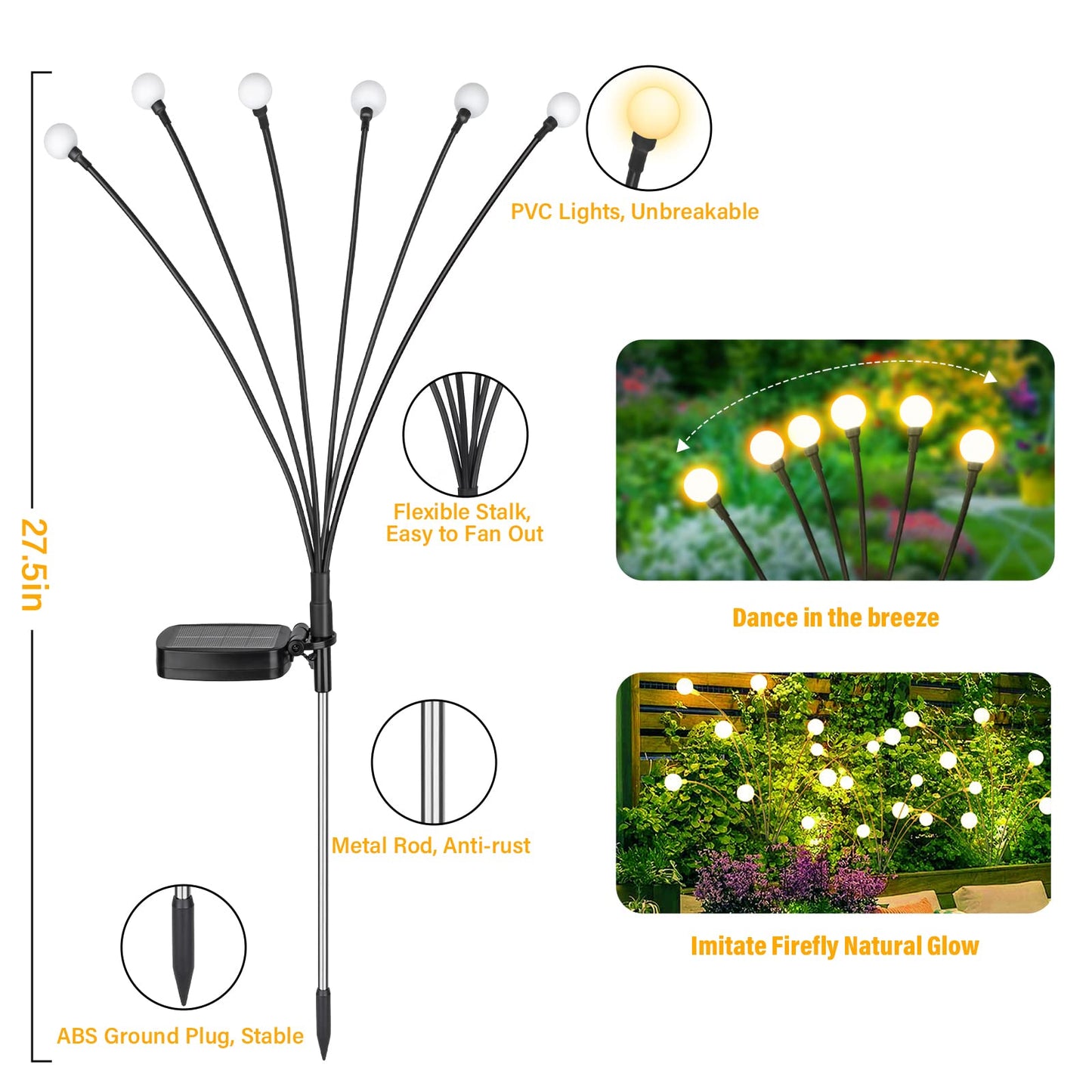 Brightever 4-Pack Solar Lights Outdoor Waterproof - Swaying Solar Garden Lights, Upgraded Solar Powered Firefly Lights with Highly Flexible Copper Wires, Yard Pathway Christmas Landscape Stake Lights