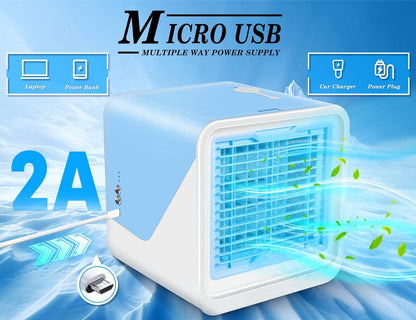 Portable Air Conditioner, Personal Mini Air Cooler with 3 Speeds 7 Colors, 3 IN 1 USB Evaporative Air Cooler Desktop Cooling Fan with Large Water Tank for Home Room Office