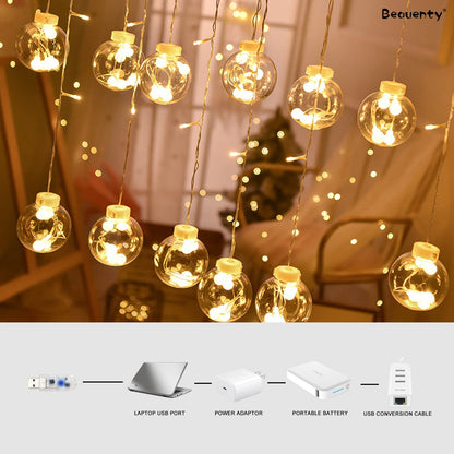 Beauenty Window Curtain String Light 300 LED 8 Modes USB Powered Waterproof Fairy String Lights Wedding Party Ramadan Home Garden Bedroom Outdoor Indoor Wall Christmas Decorations (Warm White)