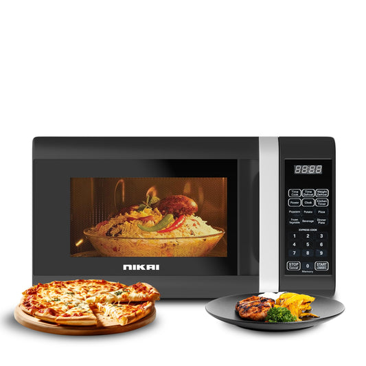 Nikai 700W 20L Microwave Oven, Digital Touch Control, Child Safety-Lock, 11 Power Levels & 6 Auto Menus, Cooking End Singnal, Touch Control Panel, Convenient Pull Hand Door - NMO2010DB