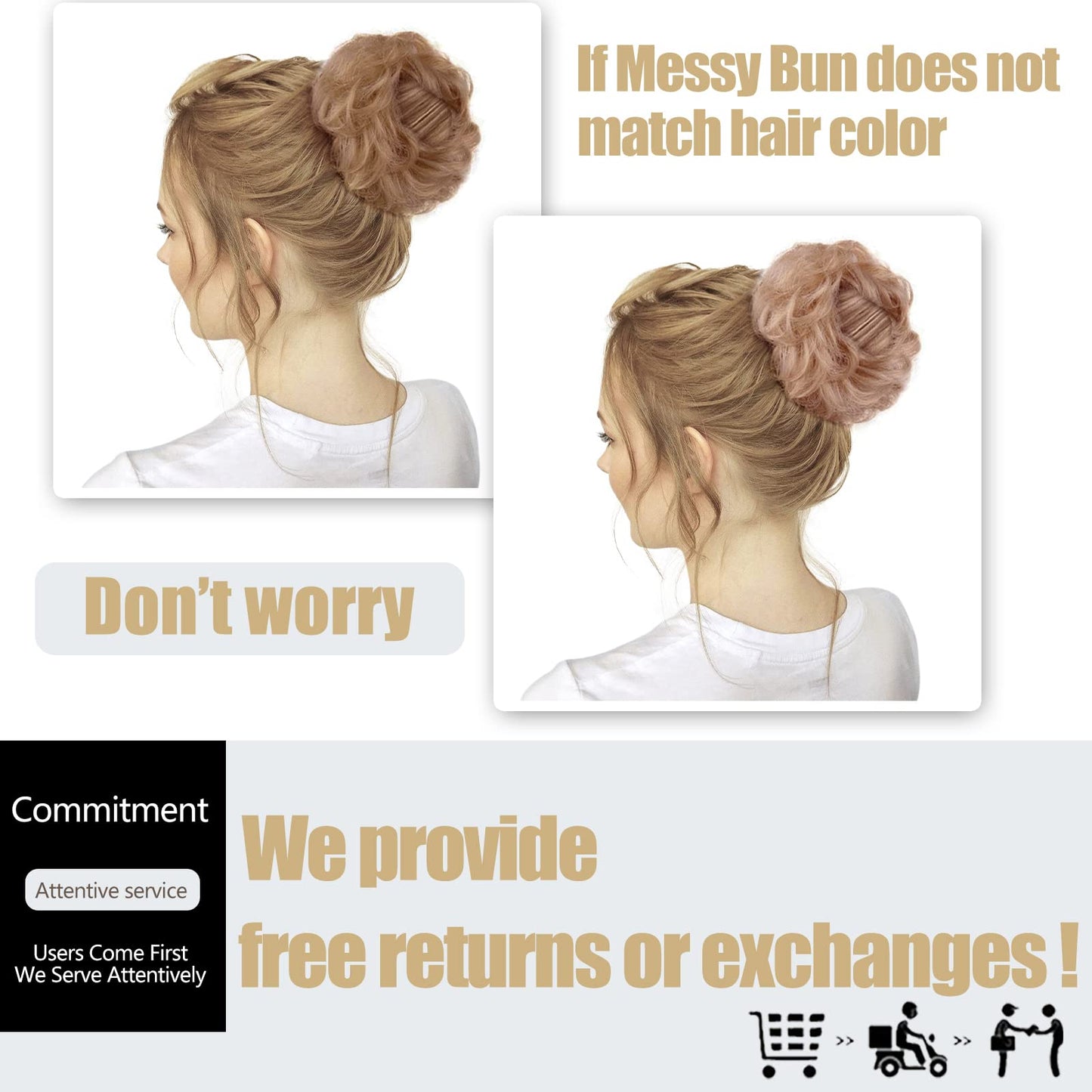 MORICA 1PCS Messy Hair Bun Hair Scrunchies Extension Curly Wavy Messy Synthetic Chignon for Women (12AH613(Light Golden Brown & Lightest Blonde))