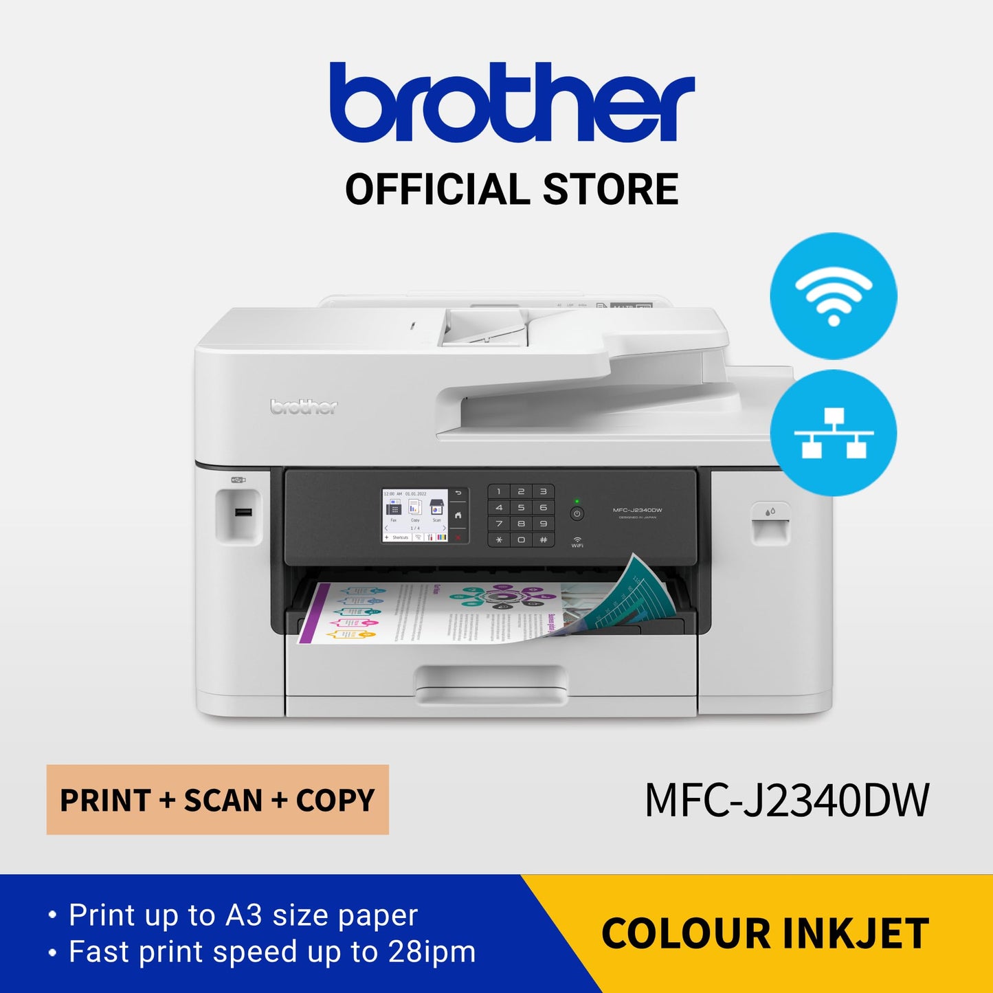 Brother Wireless All in One Printer, MFC-J2340DW, Wide Format Borderless Printing, High Yield Ink Cartridge, Large - CaveHubs