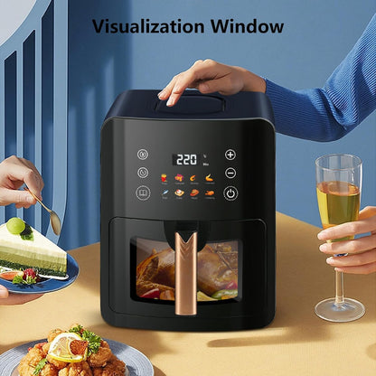 Air Fryer Large Capacity 8L with Oil-Free, Visible Cooking Window & Internal Light, with Led Touch Screen for 8-in-1 Functions, Space-Saving Slim Design And Customized Temp/Time