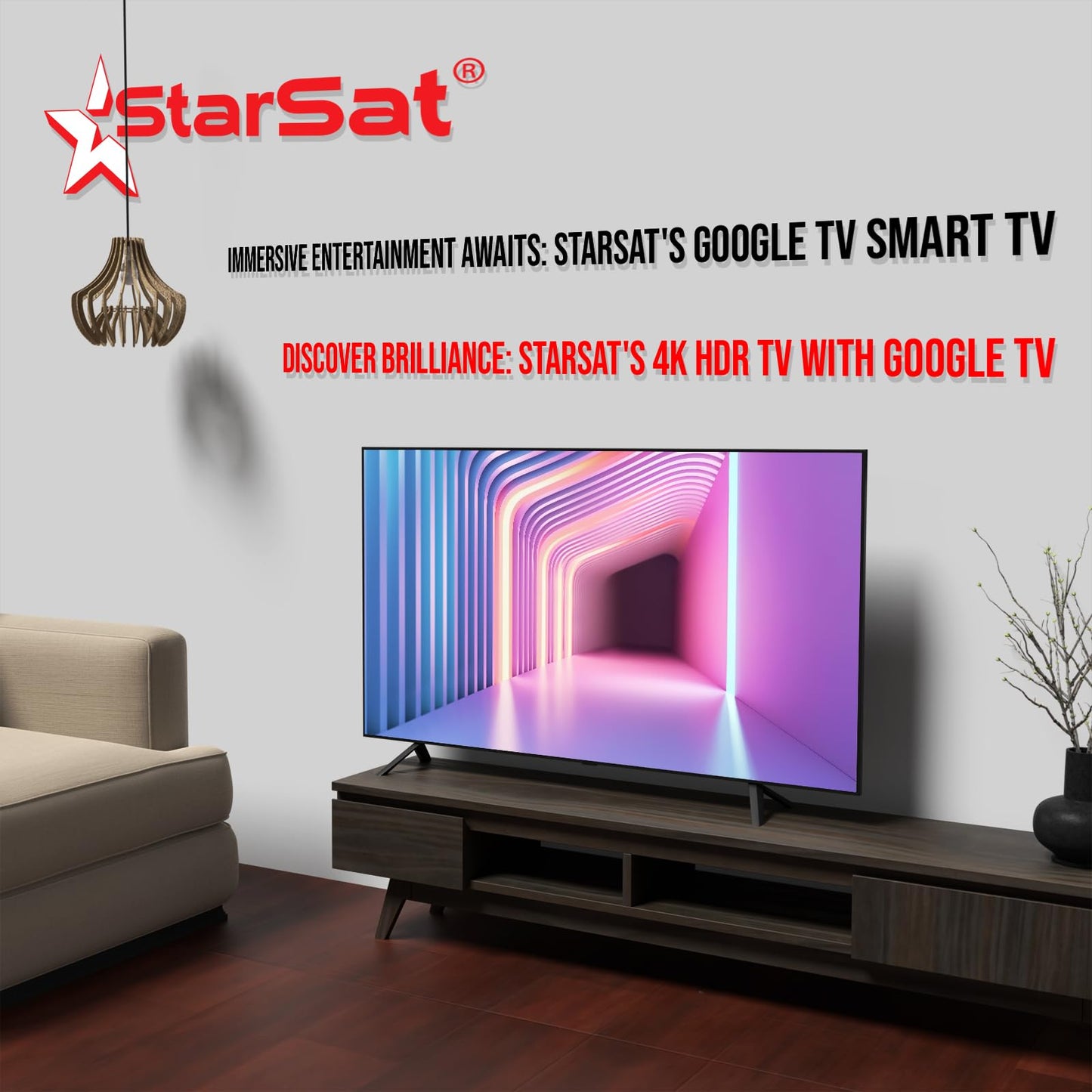 StarSat 55'' UHD Google TV: Dolby Audio, 55-Inch Brilliance, Google Assistant, Multiscreen, Pre-Installed Apps, HDR, Dual-Band Wi-Fi, Seamless Navigation