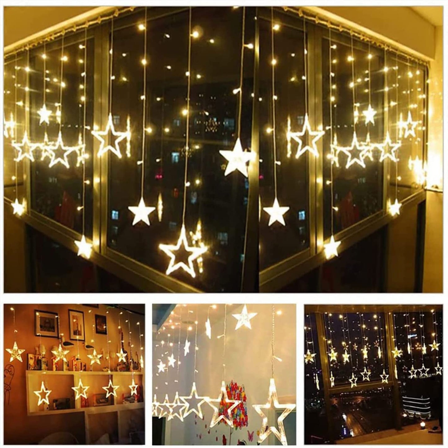 BPA® LED Star Curtain String Lights, Warm White Decorative Lights for Bedroom, Home Décor – Perfect for Diwali, Christmas, Ramadan, New Year, and Festive Celebrations