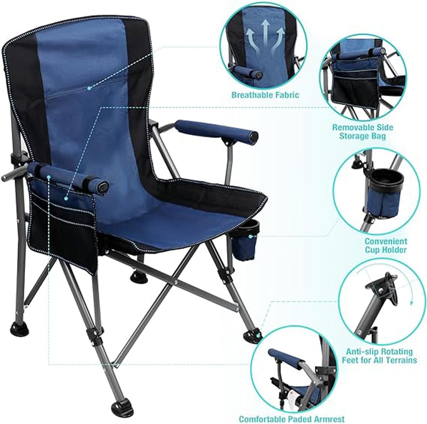 GGEROU Folding Camping Chair,Portable Camping Chair,Lightweight Camping Backpacking Chair Foldable,Foldable Beach Chair,for Camping Hiking Garden Travel Beach Picnic BBQ Outdoor (Large, Black)