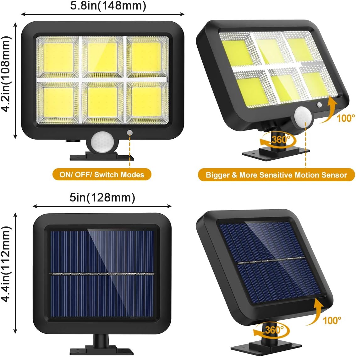 NACINIC Solar Lights Outdoor Motion Sensor w/ 120 Bright COB LED, 16.4Ft Cable, 3 Lighting Modes, Adjustable Panels. Wired Solar Powered Lights for Indoor, Outside, Ceiling, Shed, Yard(5500K)