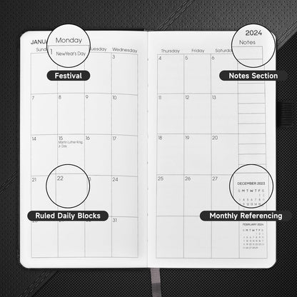 2024-2025 Pocket Planner Weekly and Monthly, 18 Months Pocket Calendar, Jan. 2024 - Jun. 2025, Weekly & Daily Appointment Book, Pocket Calendar 2024, Leather Cover-(6.7 X 3.7" Pink)