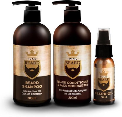 BY MY BEARD Beard Shampoo/Conditioner and Face Moisturiser Oil Complete Triple Pack