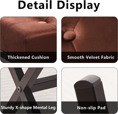 Cpintltr Ottoman Foot Stool Tufted Vanity Stool Ottomans Thickened Cushion Footstool Mulifunctional Shoe Changing Seat Step Stools with Metal X Leg for Living Room Bedroom Faux Leather Black