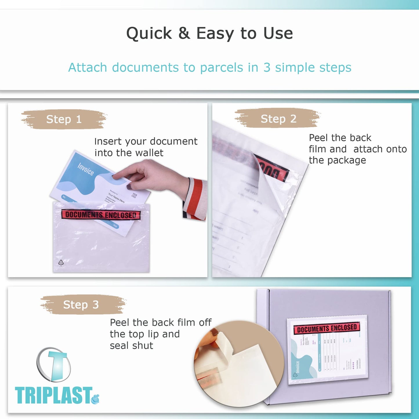 Triplast 100 x A5 Printed Document Enclosed Wallet (225 x 165 mm) | Peel & Seal Clear Plastic Envelopes/Sleeves/Pockets/Wallets | Attach Invoices, Packing Lists & Delivery Notes to Parcels