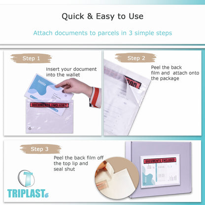 Triplast 100 x A5 Printed Document Enclosed Wallet (225 x 165 mm) | Peel & Seal Clear Plastic Envelopes/Sleeves/Pockets/Wallets | Attach Invoices, Packing Lists & Delivery Notes to Parcels